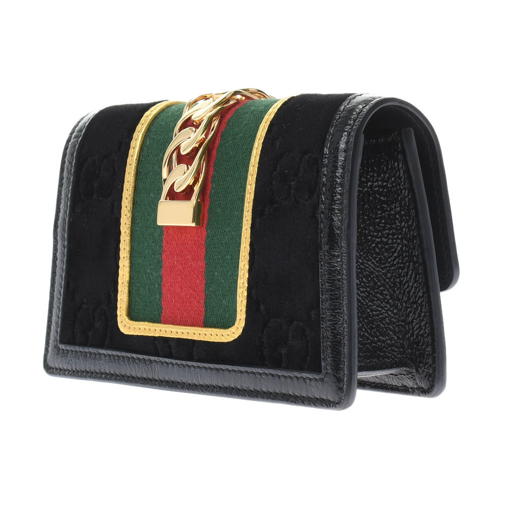 Gucci Sylvie Mini Chain Black Gold Hardware Suede Leather Shoulder Bag